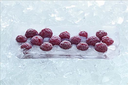 树莓,冰冻,冰块
