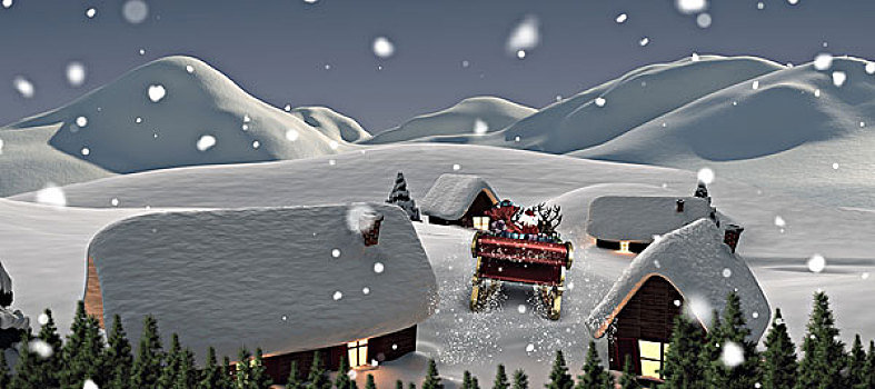 合成效果,图像,圣诞老人,飞,雪撬,可爱,乡村,雪地