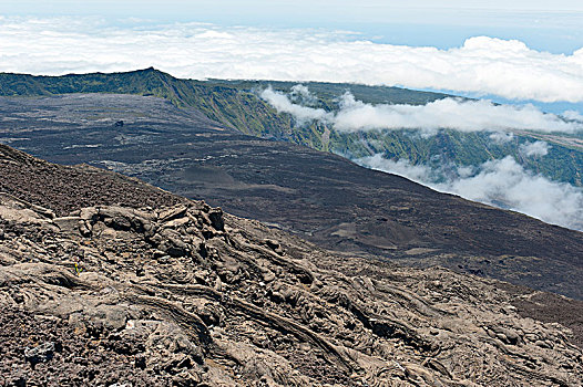 冷却,熔岩流,火山口,火山,团聚