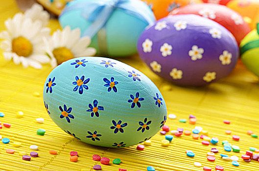 复活节,装饰,蛋,花,桌面