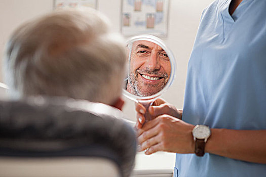 牙医,展示,新,微笑,镜子