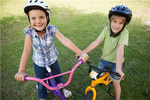 微笑,兄弟姐妹,骑,自行车,公园