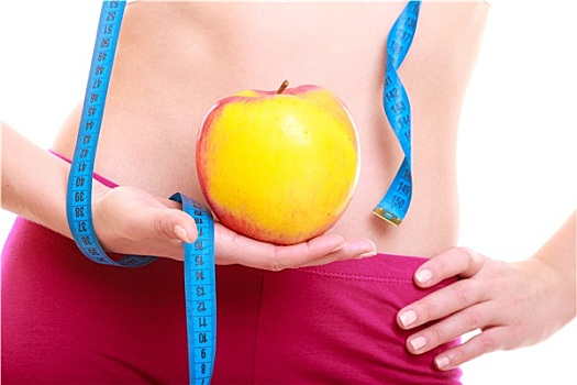 节食,腰部,健身,女人,女孩,测量,磁带,苹果