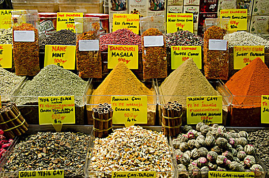 土耳其,伊斯坦布尔,区域,埃及,香料市场,流行,集市,彩色,种类,调味品,茶
