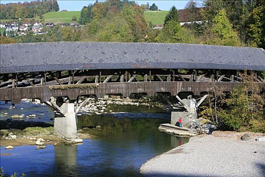 风雨桥,河,靠近,瑞士