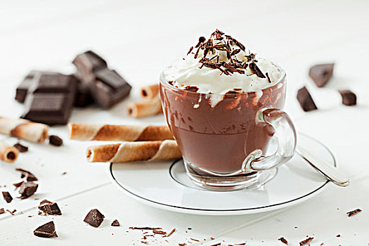 热巧克力,奶油,巧克力屑,破损,巧克力,威化脆皮