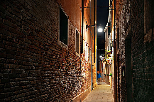 威尼斯,小路,夜晚,历史,建筑,意大利