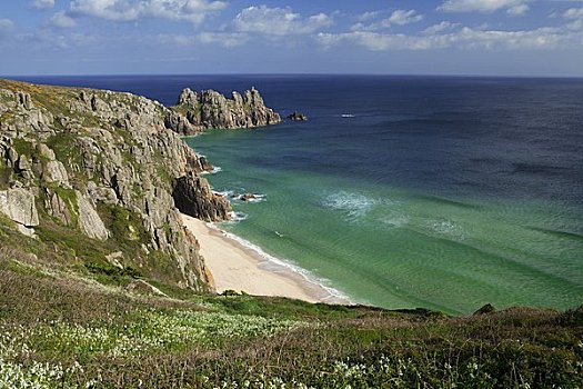 英格兰,康沃尔,风景,岩石,海岬,石头,悬崖,湾,海滩,一个,漂亮,世界