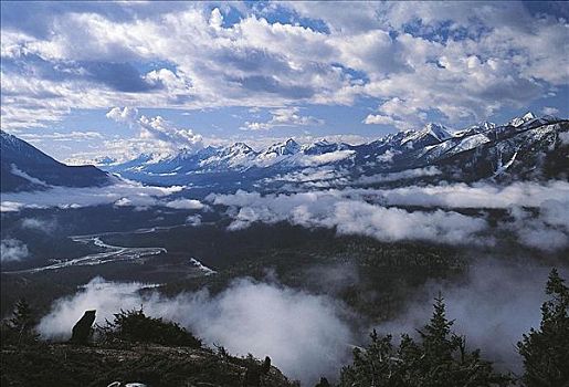 云,上方,山峦,幽鹤国家公园,艾伯塔省,加拿大,北美