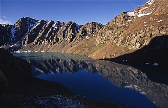 吉尔吉斯斯坦,湖,高海拔,一个,特征,跋涉,山脉