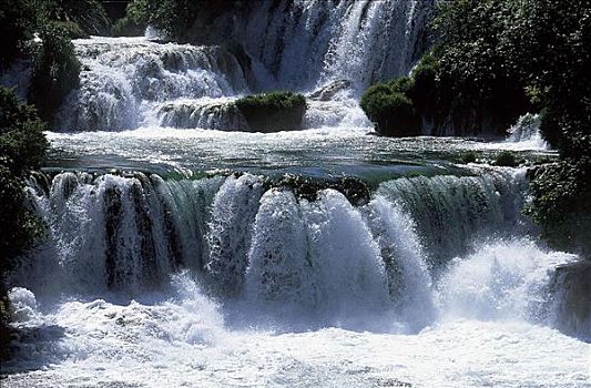 瀑布,达尔马提亚,克罗地亚,欧洲