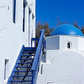 蓝色,涂绘,户外,楼梯,向上,正前,刷白,房子