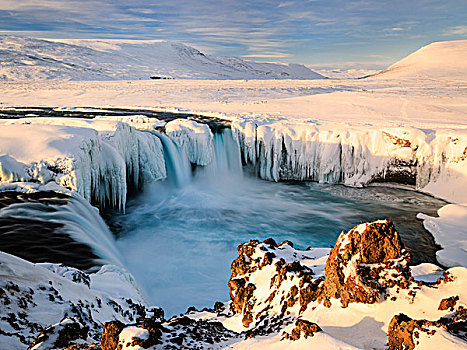 早晨,阳光,神灵瀑布,瀑布,冰岛
