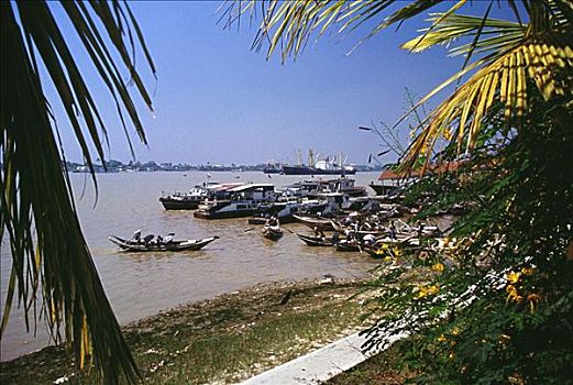渔船,停泊,仰光,缅甸
