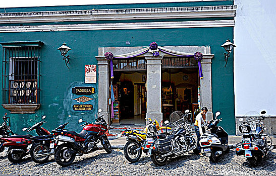 危地马拉,安提瓜岛,圣周,摩托车,正面,店