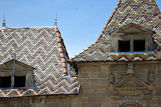 彩色,砖瓦,屋顶,法国,欧洲