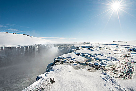瀑布,冬天,区域,冰岛,欧洲