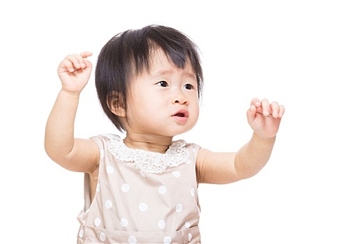 亚洲人,女婴,两只,手,向上
