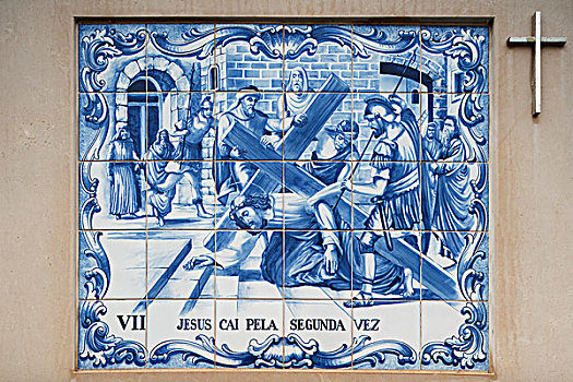 涂绘,瓷砖,车站,十字架,耶稣,时间,波尔图,葡萄牙