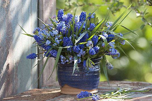 蓝色,春之花束,乡村,花瓶