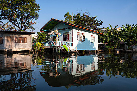 房子,反射,运河,曼谷,泰国,亚洲