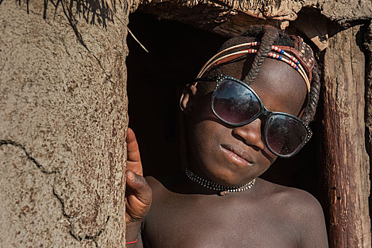 辛巴族,男孩,墨镜,头像,地区,纳米比亚,非洲