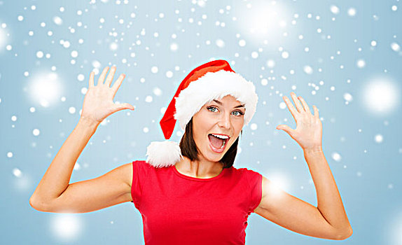 圣诞节,圣诞,冬天,高兴,概念,吃惊,女人,圣诞老人,帽子