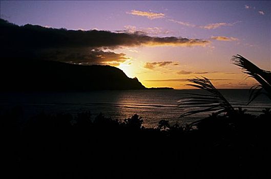 夏威夷,考艾岛,日落,上方,巴厘海