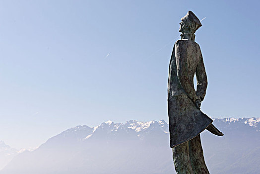 雕塑,正面,山脉全景,靠近,洛桑,沃州,西部,瑞士