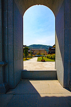 宁海,慈云佛学院,佛教,寺院,大殿,建筑,佛学院,蓝天