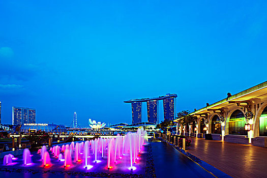 东南亚,新加坡,喷泉,靠近,码头,湾,沙