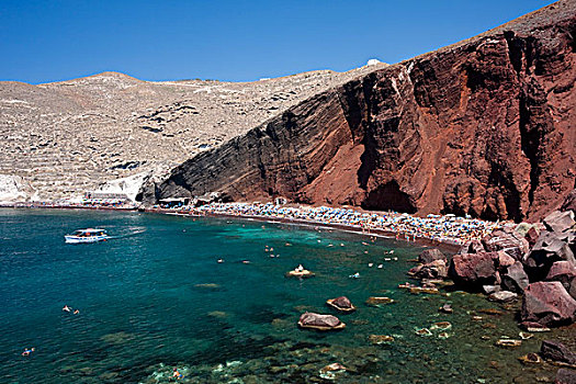 红色,海滩,著名,日光浴,斑点,靠近,锡拉岛,希腊