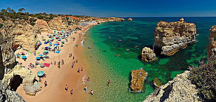 许多,洗澡,沙滩伞,海滩,阿尔布斐拉,阿尔加维,葡萄牙,欧洲