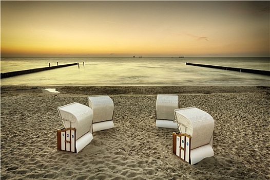 沙滩椅,波罗的海,日落