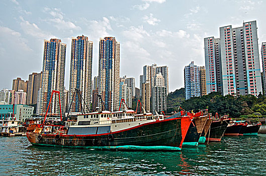 捕鱼,拖船,锚,阿伯丁,港口,香港