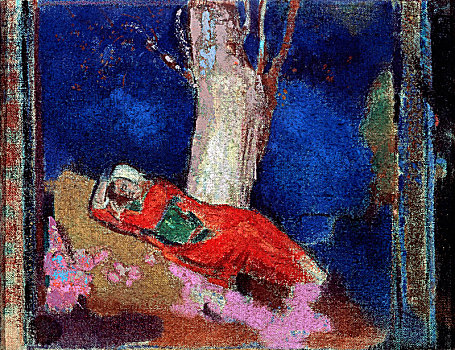 女人,卧,树,19世纪,早,20世纪,艺术家