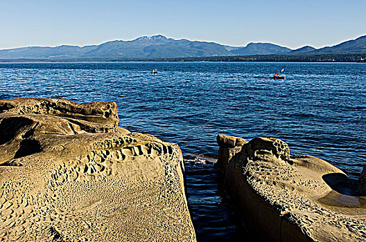 独特,沙岩构造,海岸线,小湾,海湾群岛,不列颠哥伦比亚省,加拿大