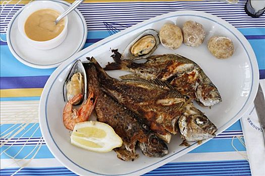 混合,烤鱼,大卡纳利岛,西班牙
