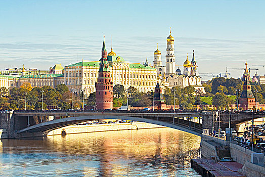 莫斯科,克里姆林宫,宫殿,大教堂,石桥,河,俄罗斯,欧洲