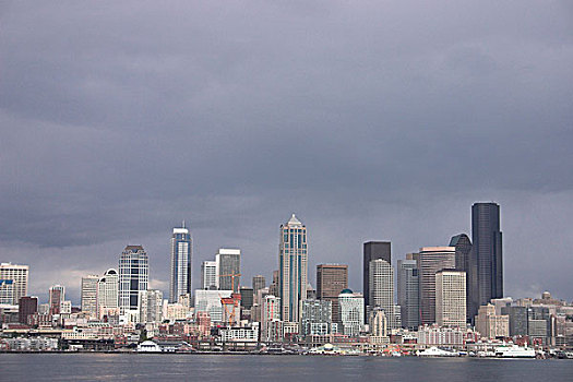 市区,西雅图,景色,多云,天空