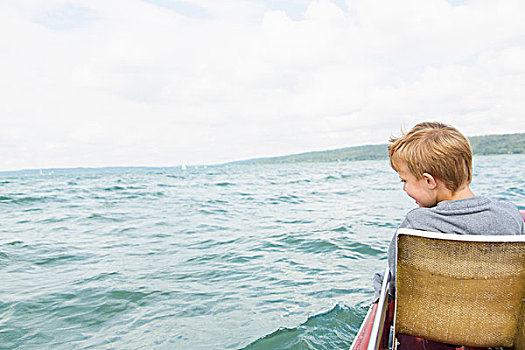 男孩,脚踏船,湖,巴伐利亚,德国