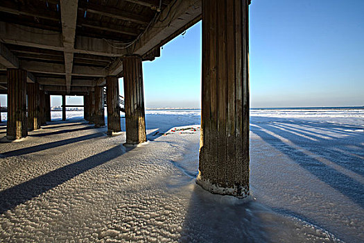 北戴河,大雪,雪后,海滨,浅水湾,对比,鲜艳,吸引,洁白,冬季,寒冷