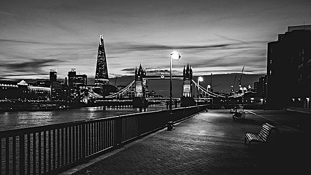 塔桥,碎片,夜景,光亮,水,风景,南华克,伦敦,英格兰,英国,欧洲