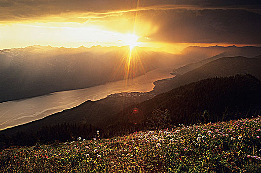 日落,爱达荷,顶峰,塞尔扣克山,不列颠哥伦比亚省,加拿大