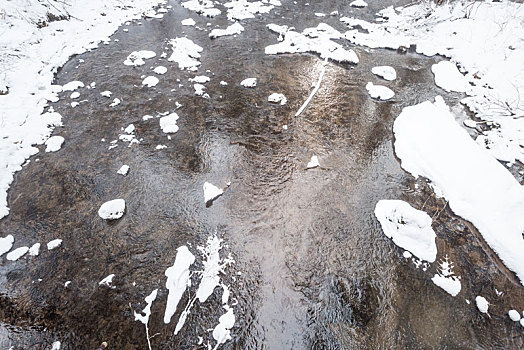 冬季长白山的雪地树林冰河