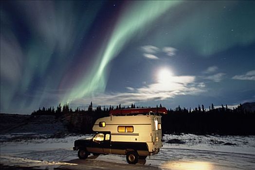 北极光,上方,皮卡,露营者,育空地区,加拿大