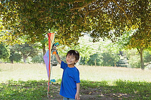 高兴,男孩,拿着,风筝,公园