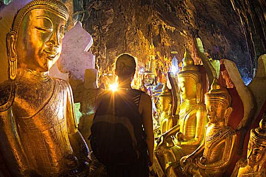 金色,佛像,宾德雅,洞穴,缅甸
