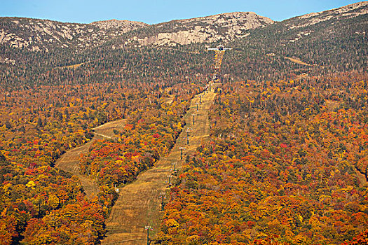 美国,佛蒙特州,滑雪,小路,山,胜地,秋天
