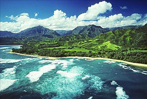 夏威夷,考艾岛,海耶纳,海滩,海洋,山峦
